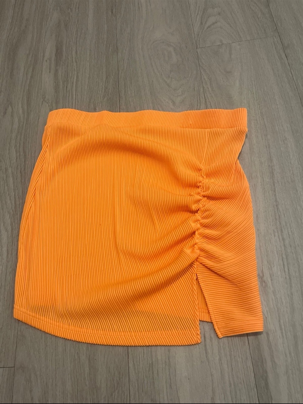 Orange Ruched Side Mini Skirt